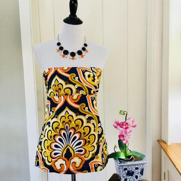 J. Crew Tops - J CREW Navy & Gold Strapless Top